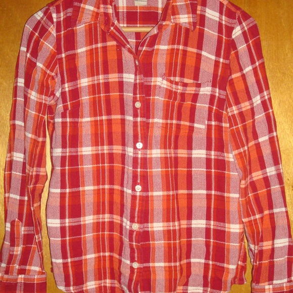 Lucky Brand Red and White Flannel Button Up Small - Picture 1 of 5